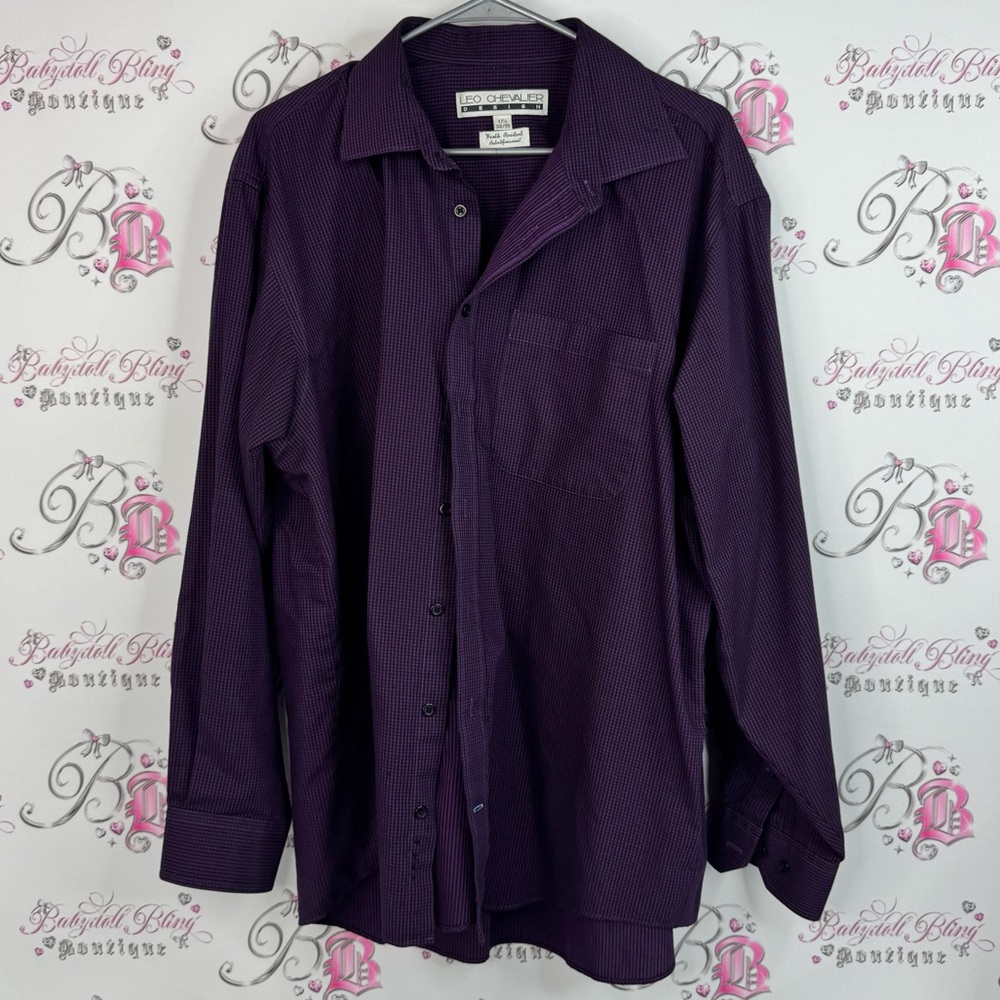 LEO Chevalier button down plaid gingham picnic Purple Striped Shirt
